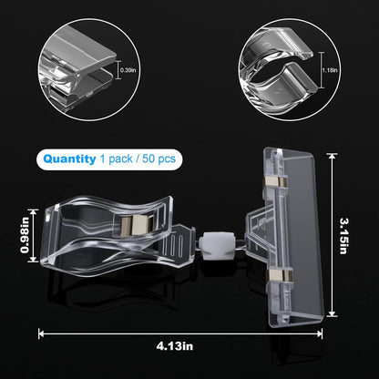 MAQUITA 50 Pcs Plastic Sign Holder Clips Swivel Price Signs Rotatable Rack Shelf Price Clips for Merchandise Double Display for Retail Cards