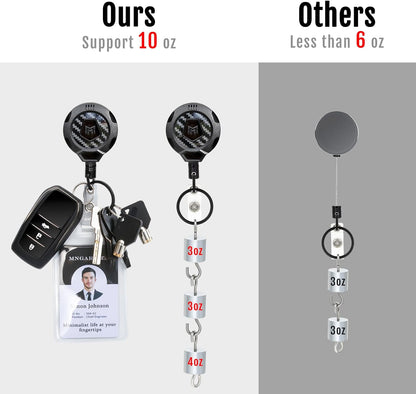 MNGARISTA Upgraded Heavy Duty Retractable Keychain with Belt Clip, 10 OZ Retraction, 31.5" Stainless Steel Cord, 3K Carbon Fiber ID Badge Reel with Badge Strap and Key Ring