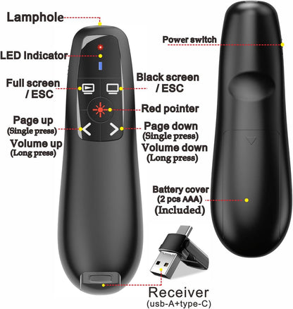 Presentation Clickers Wireless Presenter Remotes for PowerPoint, Powerpoint Clicker with Volume Control PowerPoint Slide Advancer for Mac, Receiver with Dual Functions,Computer, Laptop, LBBYDDLL