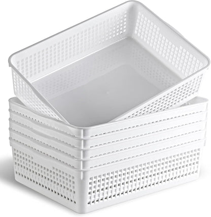 A4 Size Plastic Storage Basket,Desktop File Paper Letter Organizer Tray, 6-Packs (White)
