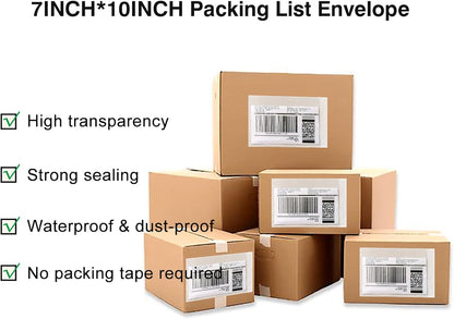 1000 Pcs 7'' x 10'' Clear Packing List Envelopes Adhesive Shipping Label Pouch, Shipping Document envelopes, Clear Face