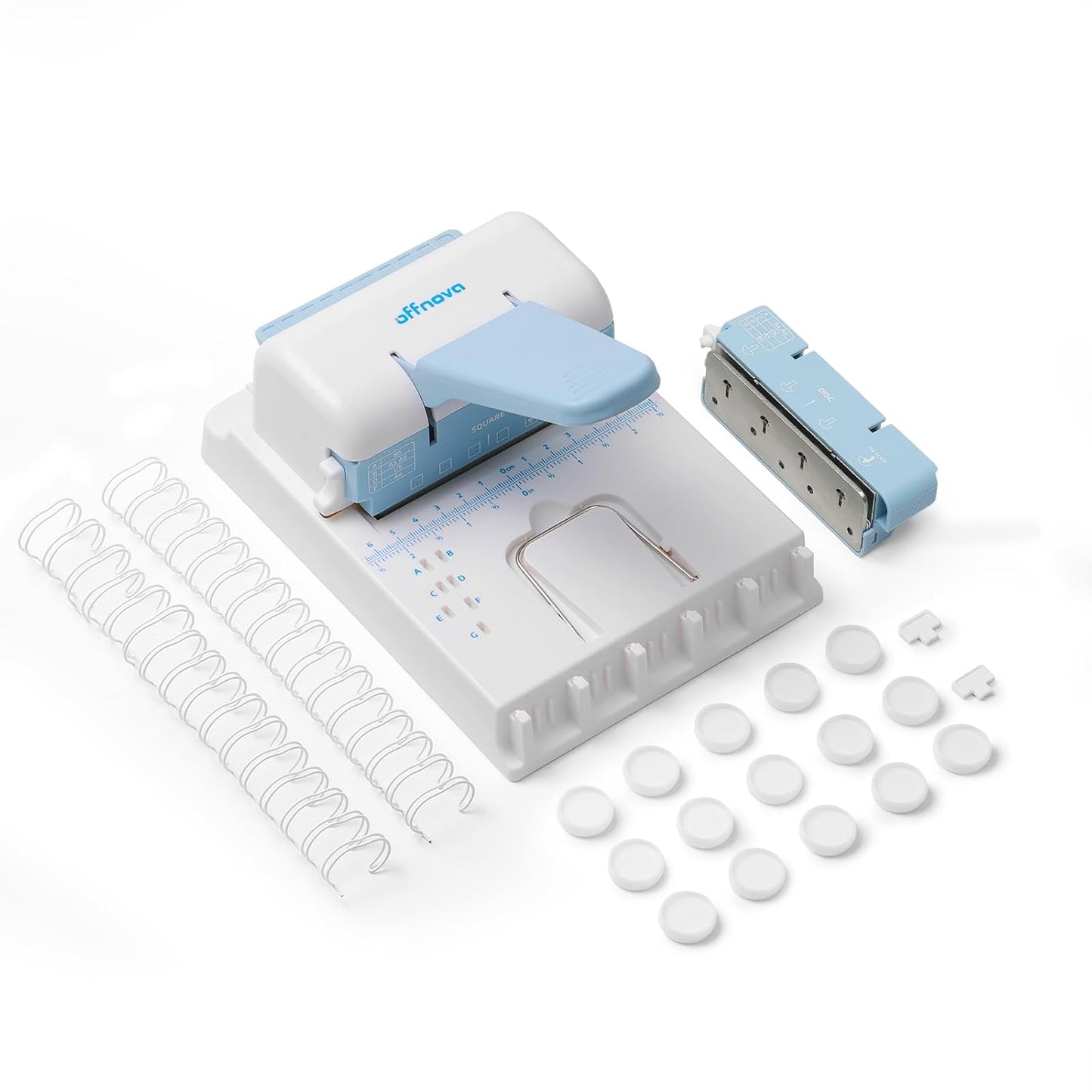 OFFNOVA 2-in-1 Mini Binding Machine, Square & Disc Hole Book Binder, Compact DIY Punch and Bind Kit for A4/A5/US Letter, Includes Coils and Discs for Journals, Planners, Notebooks, Calendars