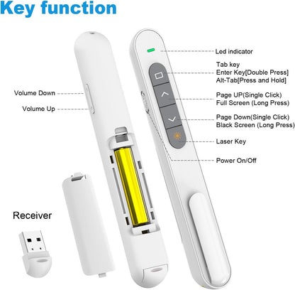 QUI Presentation Clicker for PowerPoint, RF 2.4GHz USB Wireless Presenter Remote with Volume Control, PowerPoint Clicker Slide Advancer for Mac, Windows, Laptop, Keynote