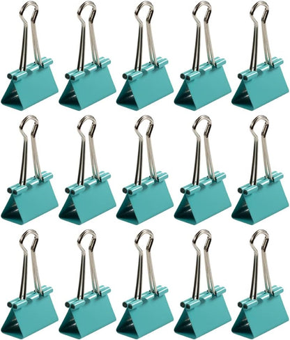 JAM PAPER Colorful Binder Clips - Medium - 1 1/4 Inch (32 mm) - Teal Binderclips - 15/Pack