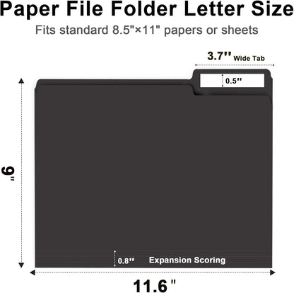 File Folder, RAZCC 150 Pack 1/3 Cut Tab File Folders Letter Size, Black Folders for Dcouments, Folders with Tab Great for Organizing and Easy File Storage