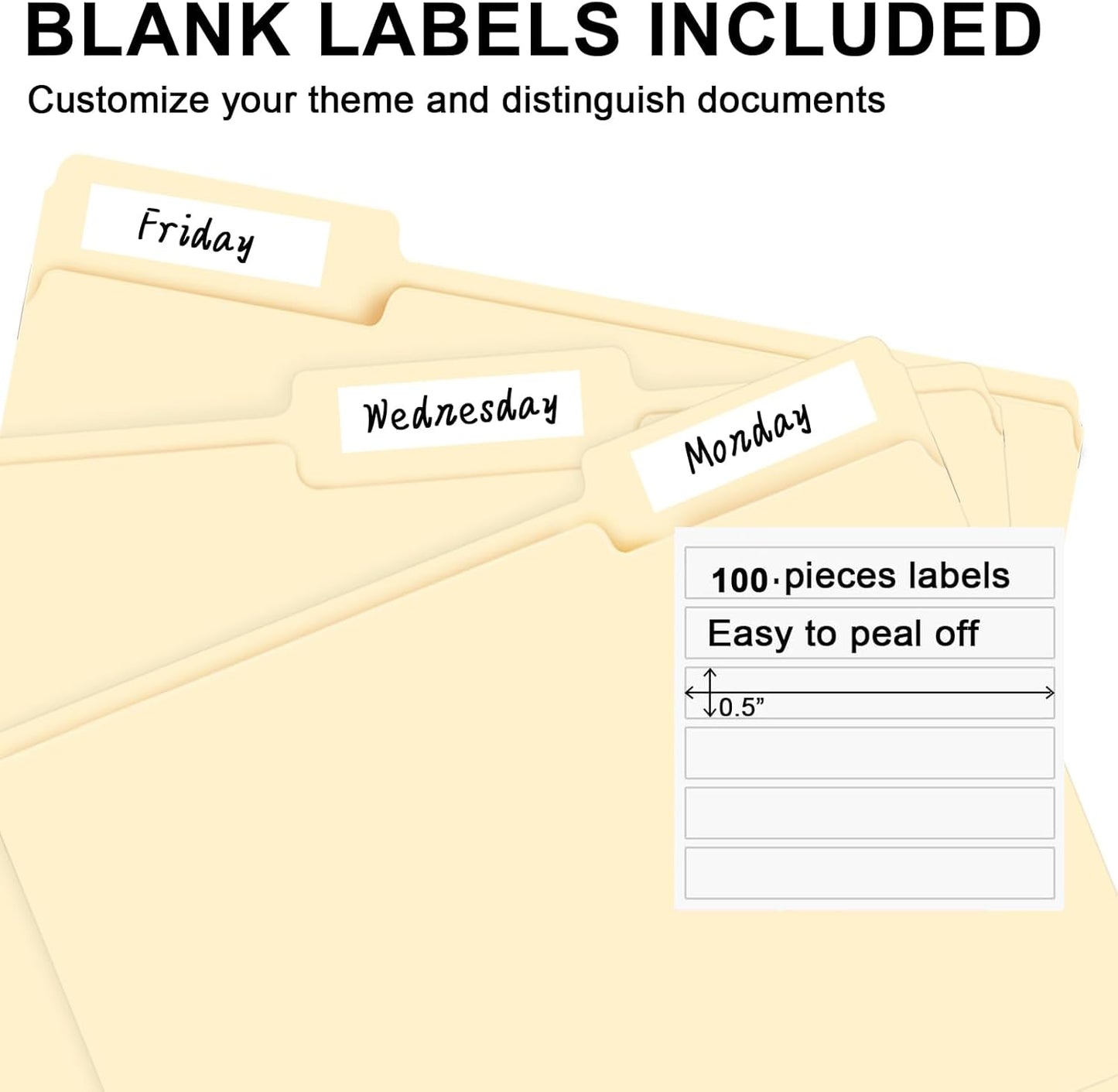 File Folder, RAZCC 100 Pack 1/3 Cut Tab File Folders Letter Size, Manila Folders, Folders with Tab, Great for Organizing and Easy File Storage