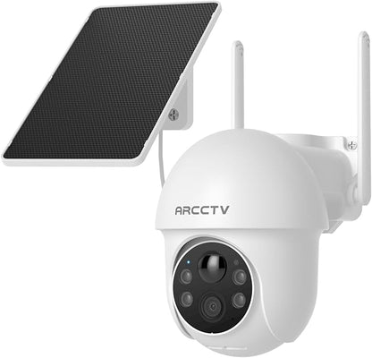 Solar Security Cameras Wireless Outdoor, 4MP 360° View Battery Powered Outdoor Camera, Night Vision with Spotlight, 2-Way Audio, PIR Motion Sensor, 2.4G/5G Dual Band WiFi, SD/Cloud Storage