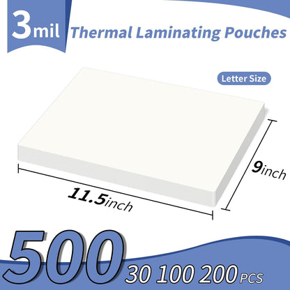3 Mil Laminating Sheets 500 Packs, Thermal Laminating Pouches Holds 8.5" x 11" Sheets, Clear Laminator Plastic Paper 9 x 11.5 Inches - Rounded Corner Letter Size