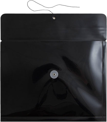 JAM PAPER Plastic Envelopes with Button & String Tie Closure - Letter Booklet - 9 3/4 x 13 - Black - 12/Pack