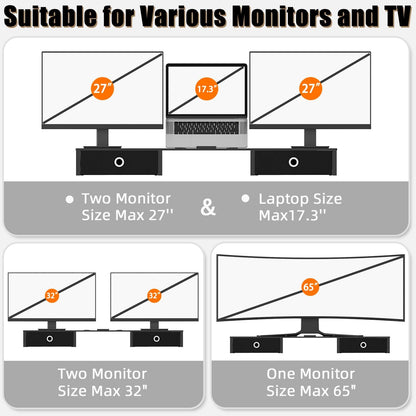 WESTREE Monitor Stand Riser with Adjustable Laptop Stand Riser, Steel Frame Dual Monitor Stand with Two Drawers for 2 Monitors, Desktop Oraganizer Stand for Computer,Laptop,Screen