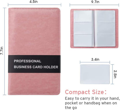 Sooez Leather Professional Business Card Holder Organizer, 240 Card Capacity PU Name Credit Cards Booklet (Pink)