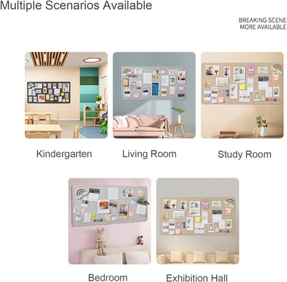 Large Bulletin Board, Foldable 60x36 Inches Cork Board Alternative, Large Felt Board Decorative Pin Board for Wall, Foldable Photo Board Self-Adhesive Vision Board with 36 Pushpins Light Gray