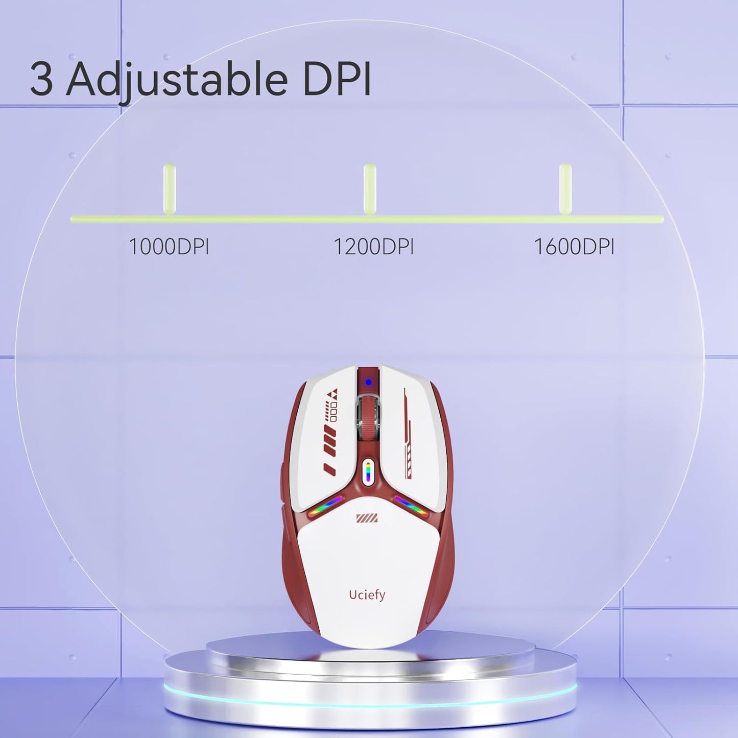 Uciefy V19 Wireless Mouse, 2.4GHz Rechargeable Mouse LED with Battery Indicator, Magnetic Computer Mice with USB Receiver & Type-C Adapter for Laptop/PC/Mac/Chromebook-Red