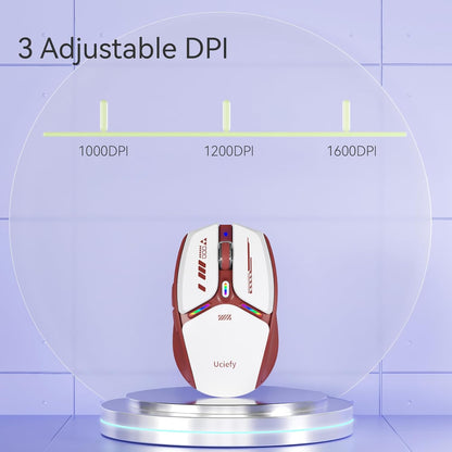 Uciefy V19 Wireless Mouse, 2.4GHz Rechargeable Mouse LED with Battery Indicator, Magnetic Computer Mice with USB Receiver & Type-C Adapter for Laptop/PC/Mac/Chromebook-Red
