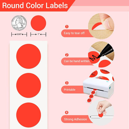 1 Inch Circle Dot Stickers 1000 PCS Color Coding Thermal Labels Dots Writable Printable Small Round Stickers for Office, Classroom, Inventory, Garage, Organizing Storage, Fluorescent Red