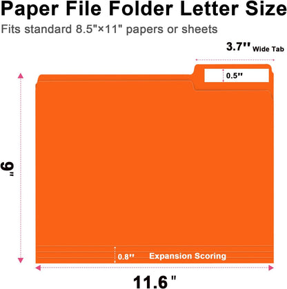 File Folder, RAZCC 150 Pack 1/3 Cut Tab File Folders Letter Size, Orange, Folders with Tab, Great for Organizing and Easy File Storage
