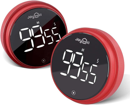 JOYHILL Digital Kitchen Timer, Large LED Display with Magnetic Countdown 3 Volume Levels, Ideal for Cooking Classroom Studying Fitness, Timer for Kids and Seniors, Red 2 Pack