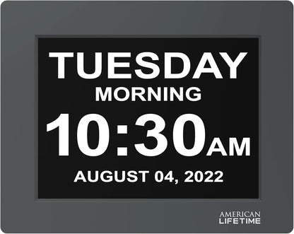 American Lifetime 【New 2024】 Dementia Clock Large Digital Clock for Seniors, Digital Clock Large Display with Custom Alarms, Clock with Day & Date for Elderly, Large Number Digital Clock Grey