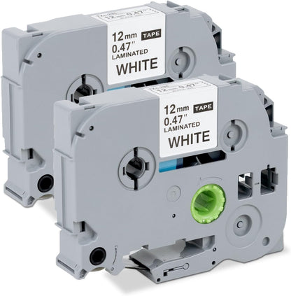 PT-D210 PT-D220 PT-H110 PT-H111 Label Tape 12mm .47 Laminated Black on White 2 Pack