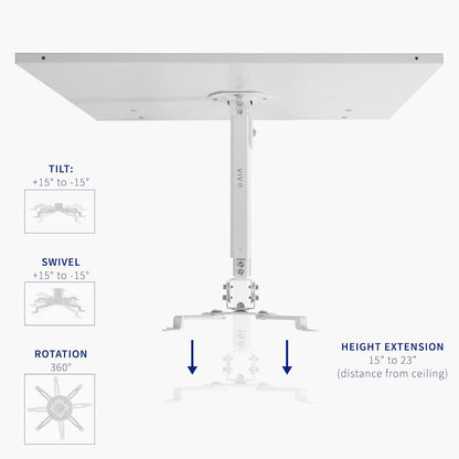 VIVO Universal Adjustable 2 x 2 feet Drop Ceiling Extending Projector Mount, Suspended Drop-in Ceiling Tile Projection Mounting Kit, for Office Home or School, White, MOUNT-VP08DP