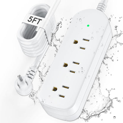 Surge Protector Power Strip,1625W/13A,5Ft Extension Cord with 3 Outlets,Waterproof Class 6 Heavy Duty Extension Cord for Indoor Outdoor,UL FCC IPX6 Listed (White, 5FT)