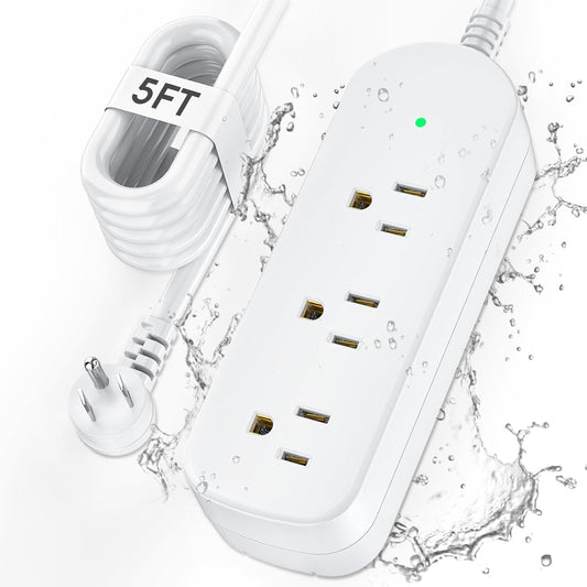 Surge Protector Power Strip,1625W/13A,5Ft Extension Cord with 3 Outlets,Waterproof Class 6 Heavy Duty Extension Cord for Indoor Outdoor,UL FCC IPX6 Listed (White, 5FT)