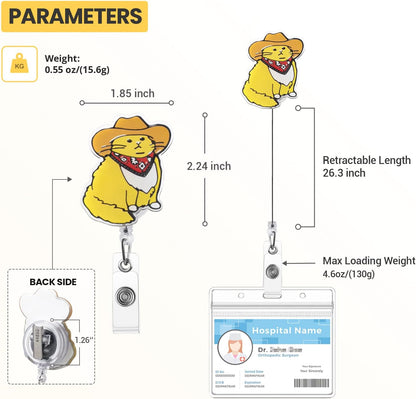 Cowboy Cat Badge Reel, Funny Badge Holder, Cute Nurse Name Tag with Retractable Clip, Medical Worker ID Card Holders, Pediatric Nursing Accessories for Nurse Doctor Student Teacher Office