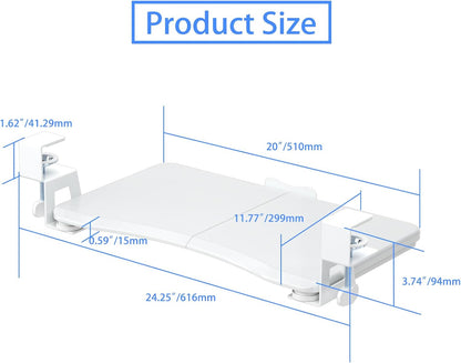 suptek Small Keyboard Tray Under Desk Pull Out with C Clamp Mount, Computer Keyboard & Mouse Tray, 20 (24.2 Including Clamps) x 11.8 inch Slide-Out Platform Computer Drawer for Typing, White, DSF1SW