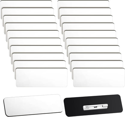 Breling 100 Pieces Name Tags with Pins 1 x 3 Inches Blank Name Tags Reusable ID Badge Holders with Clip for Office Workers Students Employee Custom(White)