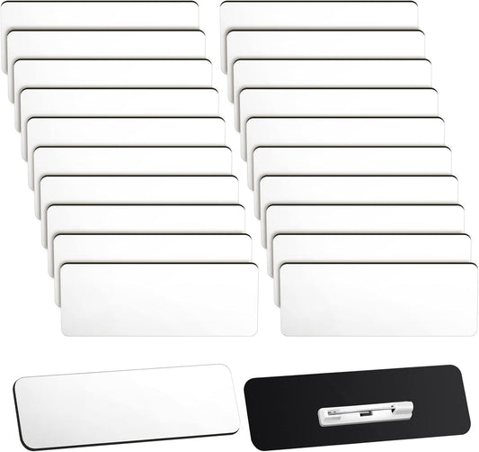 Breling 100 Pieces Name Tags with Pins 1 x 3 Inches Blank Name Tags Reusable ID Badge Holders with Clip for Office Workers Students Employee Custom(White)