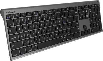 Macally Wireless Bluetooth Keyboard for Mac - Compatible Apple Keyboard or MacBook Pro/Air, iMac - Multi-Device, Up to 3 Devices with 110 Keys, 20 Shortcuts, Numeric Keypad, and Rechargeable