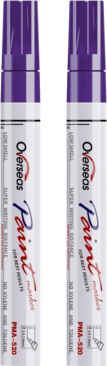Overseas Permanent Paint Pens Purple Markers - 2 Pack Single color Oil Based Paint Markers, Medium Tip, Quick Drying and Waterproof Marker Pen for Metal, Rock Painting, Wood, Plastic, Canvas, Mugs