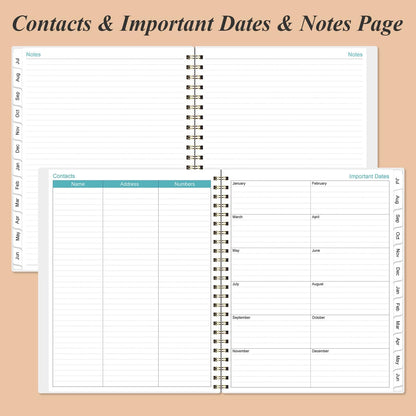 2025-2026 Planner - Academic Planner 2025-2026 from July 2025 to June 2026 with 12 Monthly Tabs, Flexible Cover, Inner Pocket, 8.5" x 11", Rose Leaf