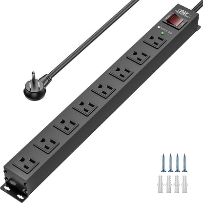 CRST 8 Outlet Metal Heavy Duty Power Strip, 2100J Surge Protector, 6FT Cord Mountable Wide Spaced Industrial Power Strip,15A/1875W