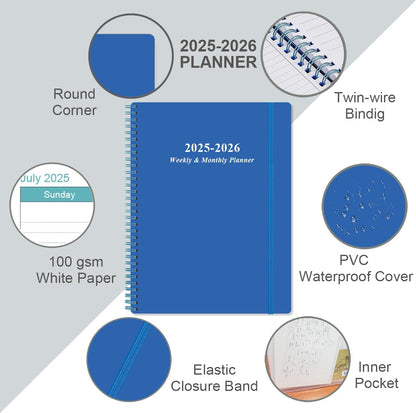 2025-2026 Planner - Academic Planner 2025-2026 from July 2025 to June 2026 with 12 Monthly Tabs, Flexible Cover, Inner Pocket, 8.5" x 11", Blue