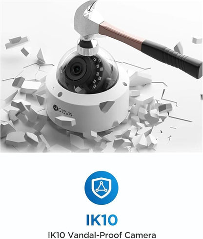 4COVR 4K Security Camera System, 4X 8MP IK10 Vandal-Proof Dome PoE IP Camera with Mic, AI Human Vehicle Detection, 8CH 4K H.265 NVR with 2TB HDD, IP67 Weatherproof Outdoor for Home, LY54AX8M0804-1