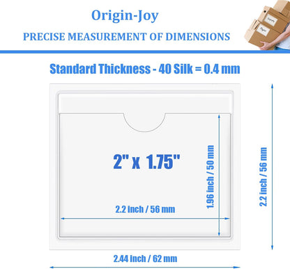 Origin-Joy 25 PCS Self-Adhesive Index Label Pockets, Clear Plastic Peel & Stick Card Holders with Top Open for Loading (2 x 1.75 inch)