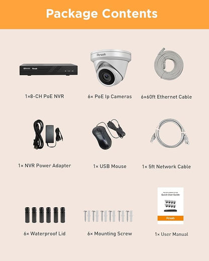 NVR Security Camera System 8 Channel, 6X 5MP Wired Surveillance IP Dome Turret Camera with Person Detection for Home Security, 100ft IR Night Vision, 4K 8CH PoE NVR 2TB HDD, PD93A0608-5M