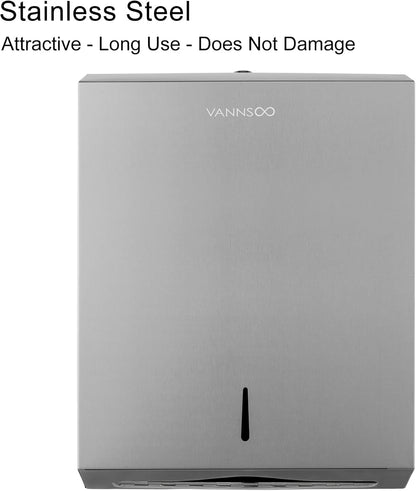 Paper Towel Dispenser, Commercial Stainless Steel Tri-fold/Multi-fold/C-Fold Paper Towel Holder Wall Mount Key (Brushed)