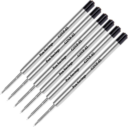 6 Pack, Pen Savings Gel Pen Refills Compatible with Parker Ballpoint Pens, .5mm Extra Fine Needle Point, Smooth Writing, Frictionless Flow (Bulk Packed) (Black)