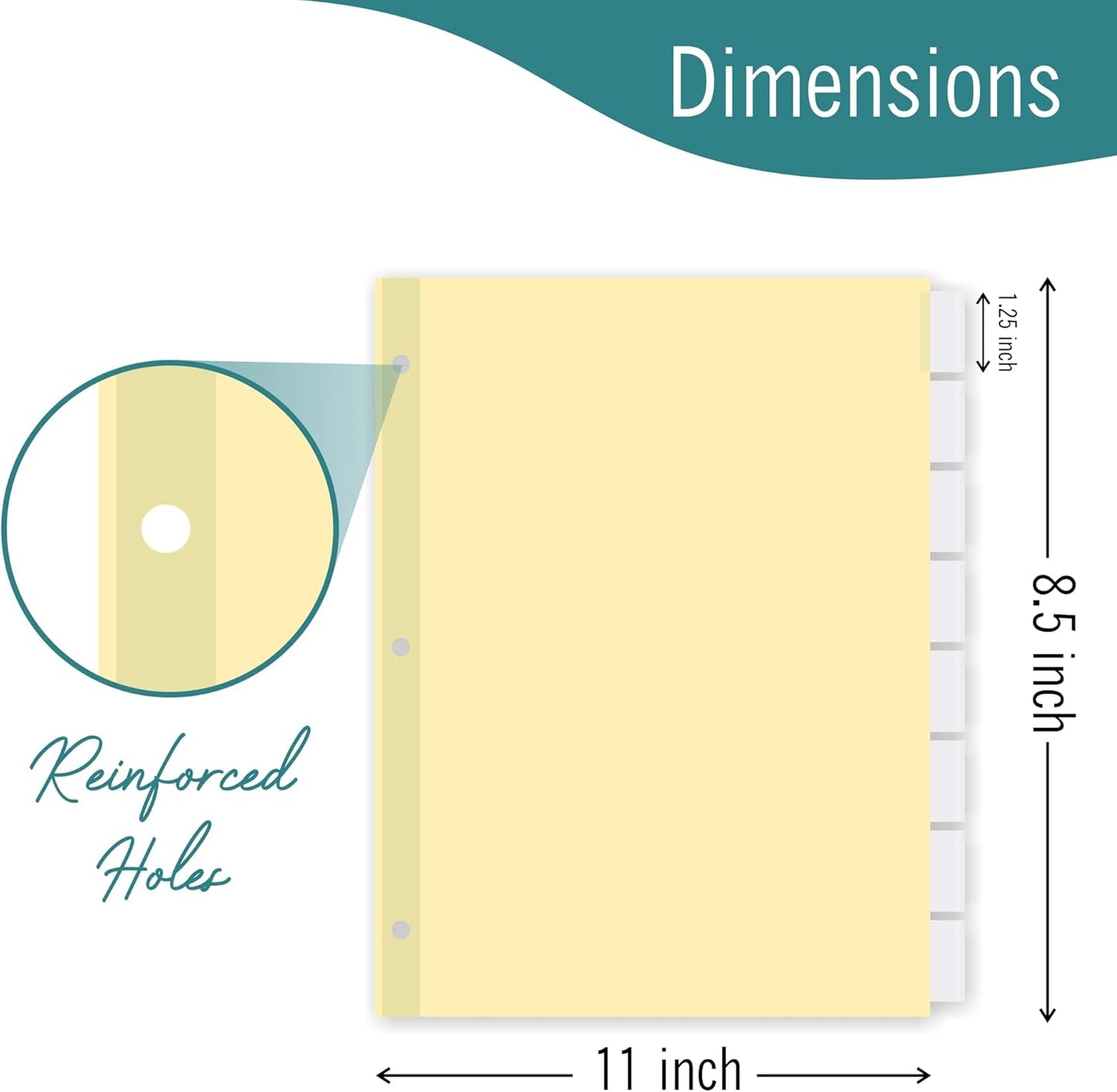 8-Tab Binder Dividers for 3 Ring Binder, Insertable Clear Big Tabs, Bulk Letter Size Paper Divider, 8.5 x 11 inch, 12 Sets (96 Dividers Total)