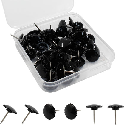 Piutouyar 50 Pcs Black Push Pins, Plastic Thumb Tacks for Wall Hanging, Flat Head and Steel Point Push Pins Wall Tacks Thumbtacks for Furniture Cork Board DIY Projects or Home Decor