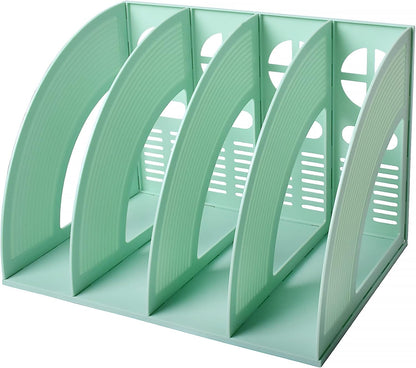 SAYEEC Magazine File Holder Folder Storage Desktop 4 Compartment Standing Hollow Green Files Bookshelf Organizer Box Office Racks Displays Holds Notebooks Documents for School Working Students