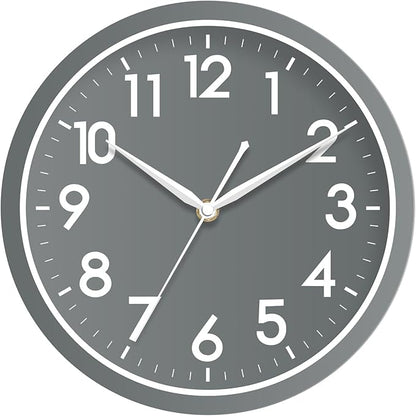 AKCISOT Wall Clock Bathroom 10 Inch Analog Small Wall Clocks Battery Operated - Silent Non Ticking Modern Simple Style Clock Decorative for Kitchen,Bedroom,Home Office,Living Room,School(Gray)