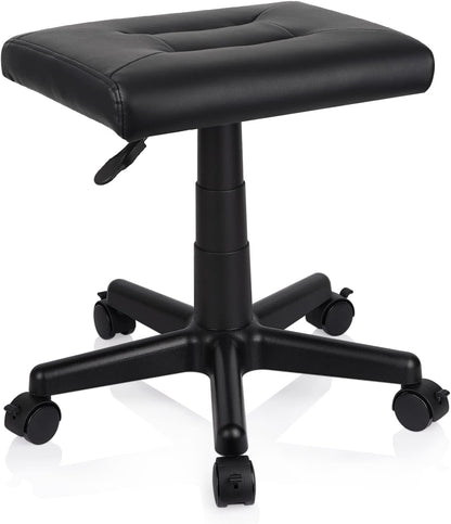 Footrest Stool Under Desk Adjustable Height Footrest Ottoman Ergonomic Foot Stool with Wheels 360° Rolling for Home Office (Black-1)