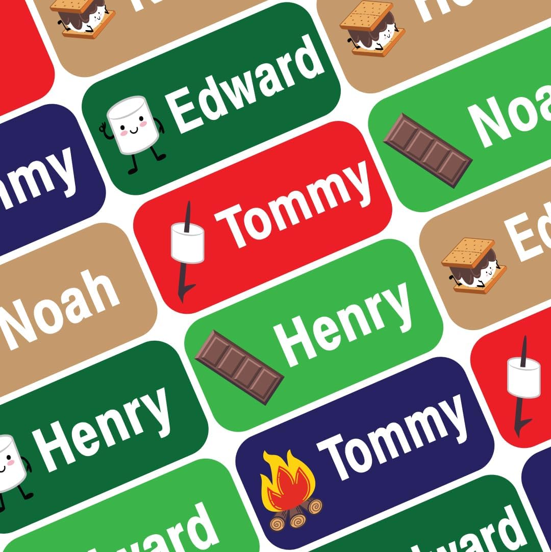 Personalized Waterproof Name Labels Press and Stick Custom Name Stick on Clothing Labels. Customized Up to 3 Lines Great for Camp & Daycare (S'More)