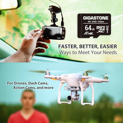 GIGASTONE 64GB Micro SD Card 20-Pack, A1 V30 4K Video Recording, Surveillance Security Cam Action Camera Drone Professional, 90MB/s Micro SDXC UHS-I A1 Class 10, with Adapters