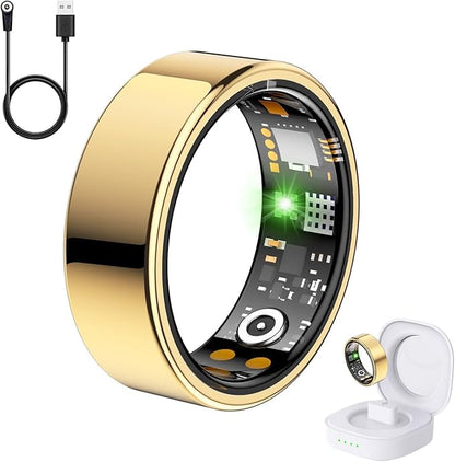 Health Tracker Ring, Smart Health Ring for Women Men with Heart Rate, Blood Oxygen, Sleep Monitor, Steps,Calories, No Subscription Fee, IP68 Waterproof Smart Ring for iPhone & Android (Gold, 9#)
