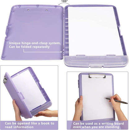 Clipboard with Storage,A4 Nursing Clipboards with Pen Holder,Heavy Duty Storage Clipboard with Low Profile Clip, Clipboards Folder Side-Opening Clip Boards,Smooth Writing Clip Board (Light Purple)