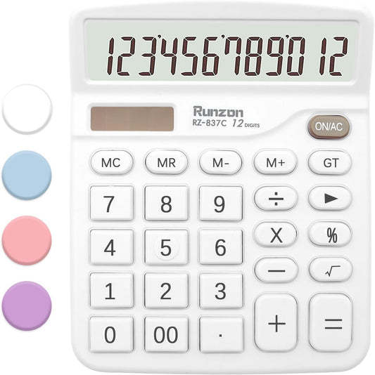 Basic Office Desktop Calculator - 12 Digit, Large LCD Display, Sensitive Buttons for White Office Supplies and School Supplies